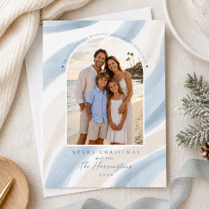 Blå akvarell modern familjefoto jul julkort