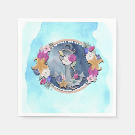 Blå akvarell Modern marin blomsterankare Pappersservett