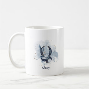 Blå akvarell personlig namn bokstav initial Q Kaffemugg
