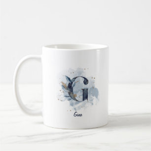 Blå akvarell Personligt namn Bokstav Initial G Kaffemugg