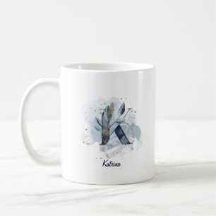 Blå akvarell Personligt namn Bokstav Initial K Kaffemugg