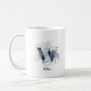 Blå akvarell Personligt namn Bokstavs Initial W Kaffemugg