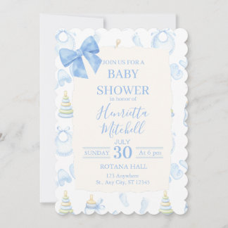 Blå akvarell pojke baby shower inbjudan