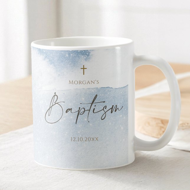 Blå akvarell pojke dop kaffemugg (Blue Watercolor Boy Baptism Coffee Mug)