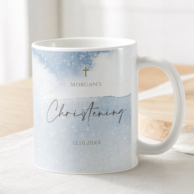 Blå akvarell pojke dop kaffemugg (Blue Watercolor Boy Christening Coffee Mug)