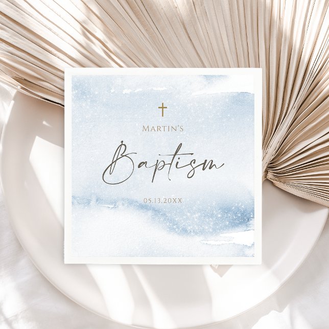 Blå akvarell pojke dop pappersservett (Blue Watercolor Boy Baptism Napkins)