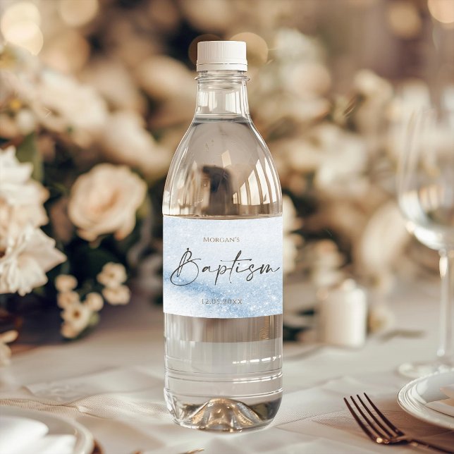 Blå akvarell pojke dop vattenflaskor etikett (Blue Watercolor Boy Baptism Water Bottle Label)