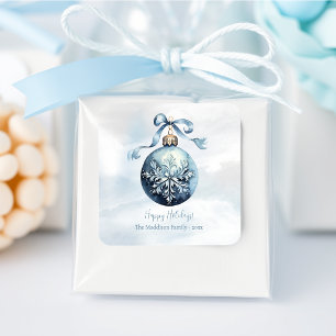 Blå akvarell snöflinga ornament anpassad fyrkantigt klistermärke