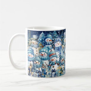 Blå akvarell snöman vinter collage kaffemugg