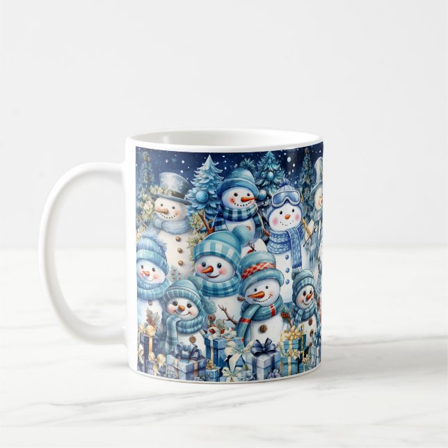 Blå akvarell snöman vinter collage kaffemugg (Vänster)