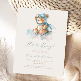 Blå akvarell Teddybjörn Pojke Bebis Shower Vykort