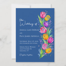 Blå akvarell Tulpan Blommig Bröllopsinbjudan