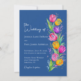 Blå akvarell Tulpan Blommig Bröllopsinbjudan Inbjudningar