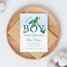 Blå akvarell under havet Baby Shower