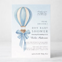 Blå akvarell varmluftsballong pojke baby shower