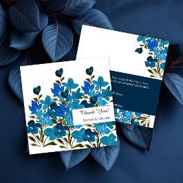 Blå akvarell vilda blommor platt tackkort tack kort