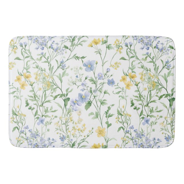 Blå akvarell vildblomma badrumsmatta (Framsidan)