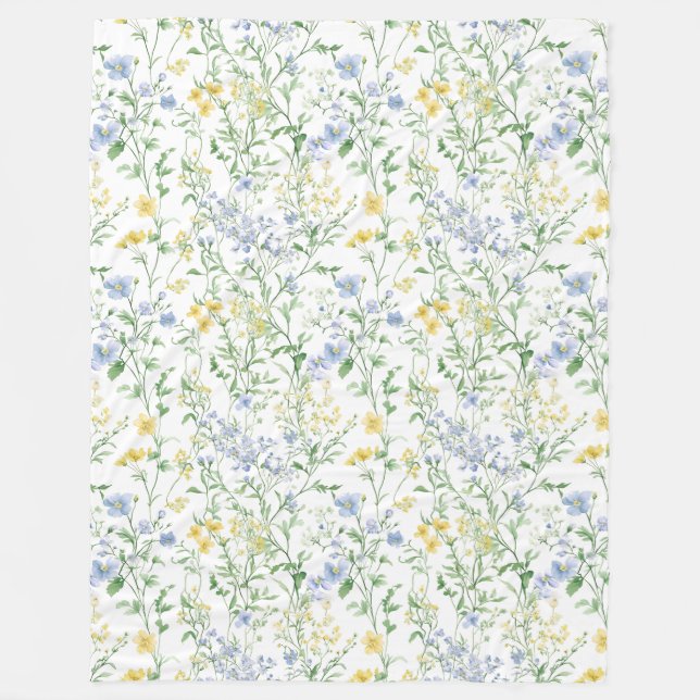Blå akvarell vildblomma fleecefilt (Framsidan)
