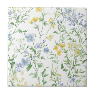 Blå akvarell vildblomma kakelplatta