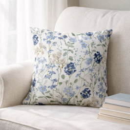 Blå akvarell vildblomma kudde