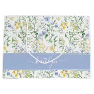 Blå akvarell vildblomma monogram