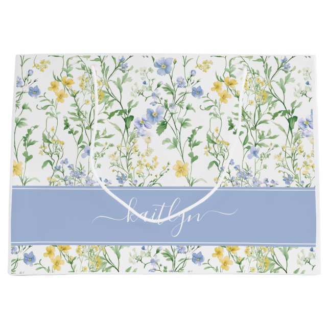 Blå akvarell vildblomma monogram (Framsidan)