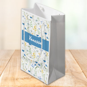 Blå akvarell vildblomma namnmonogram