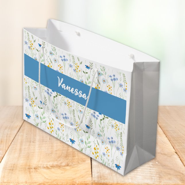 Blå akvarell vildblomma namnmonogram (Skapare uppladdad)