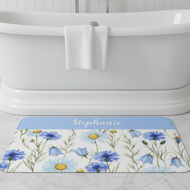 Blå akvarell vildblomma personlig badrumsmatta (Skapare uppladdad)