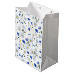 Blå akvarell vildblommor äng fjäril