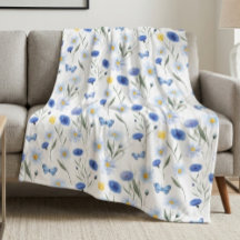 Blå akvarell vildblomsäng mönster