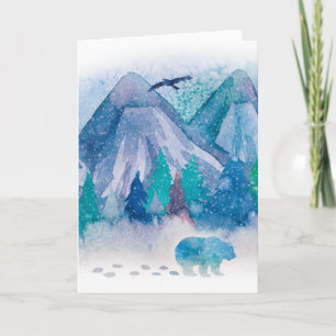 Blå akvarell vinter berglandskap konst kort