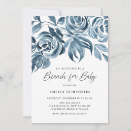 Blå akvarell vinterrosor Baby Shower Brunch Inbjudningar