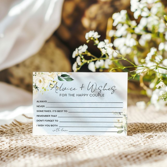 Blå akvarell vit ros rådgivning och önskningar tilläggskort (Skapare uppladdad)