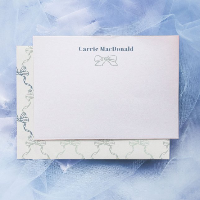 Blå akvarellbågar Personlig pappersvaror Anteckningskort (Watercolor blue painted bows personalized stationery note cards.)