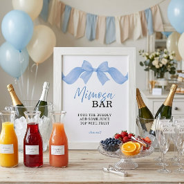 Blå akvarellbåge Mimosa Bar Bröllopsduschskylt Poster