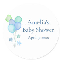 Blå akvarellballonger Baby Shower Favor-klistermär