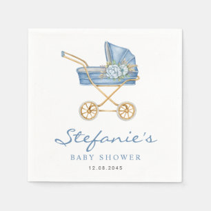 Blå akvarellbarnvagn Det är en pojke Baby Shower Pappersservett