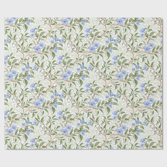 Blå akvarellblomma botanisk lövrik trädgård presentpapper (Platt)