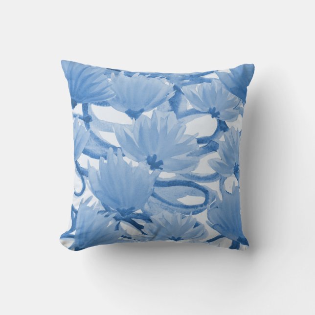 Blå akvarellblommig design kudde (Framsida)