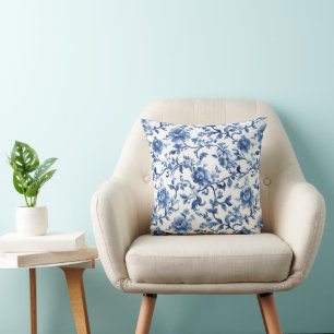 Blå akvarellblommig Toile Chinoiserie Elegant Kudde