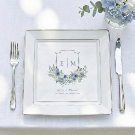 Blå akvarellblommig vapen Wedding Pappersservett