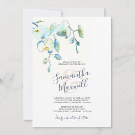 Blå akvarellblommiga bröllopsinbjudningar