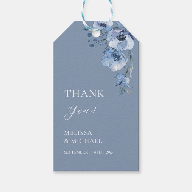Blå akvarellblommor Bröllop Tack Fyrkant S Presentetikett (Framsidan)