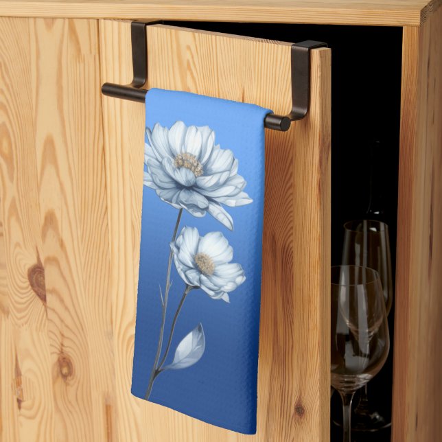 Blå akvarellblommor köksdukar kökshandduk (Thirds Fold)