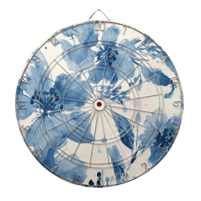 Blå akvarellblommor Målade botaniska fantasifulla Darttavla (Framsidan)