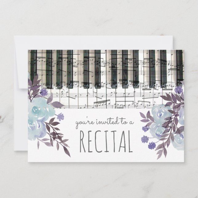 blå akvarellblommor musikrecital inbjudningar (Framsida)