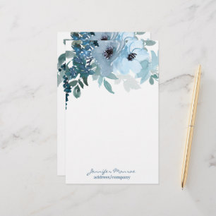 Blå akvarellblommor personliga brevpapper
