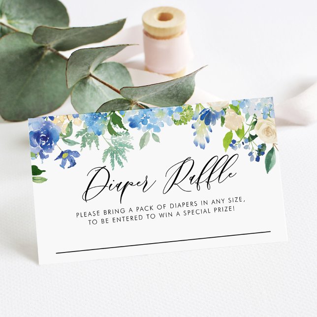 Blå akvarellhydrangea och rosblomster blöjtombola tilläggskort (Skapare uppladdad)