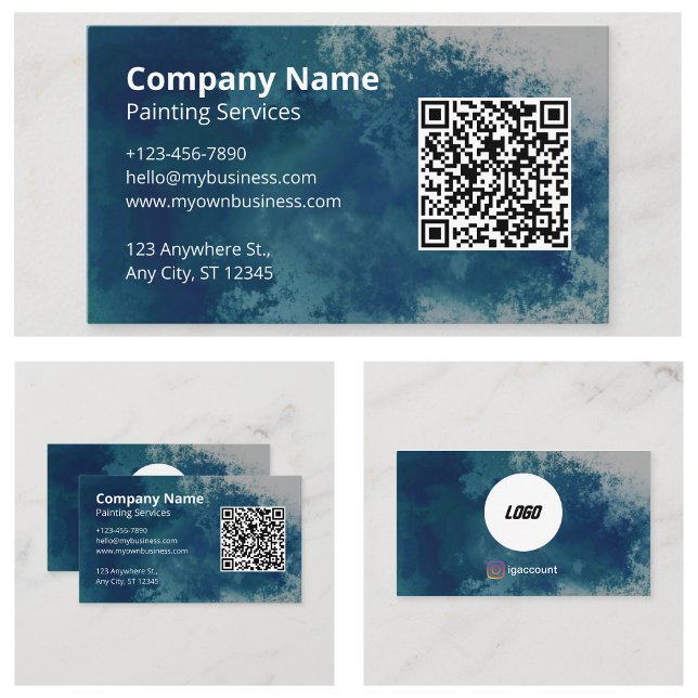 Blå akvarellmålare QR-kod Visitkort (Blue Watercolor Painter QR Code Business Cards)